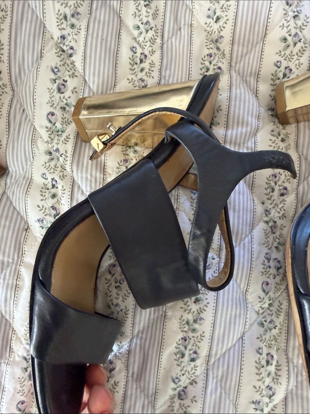 Ann Taylor navy Leather Strappy Block Heels - Picture 11 of 13
